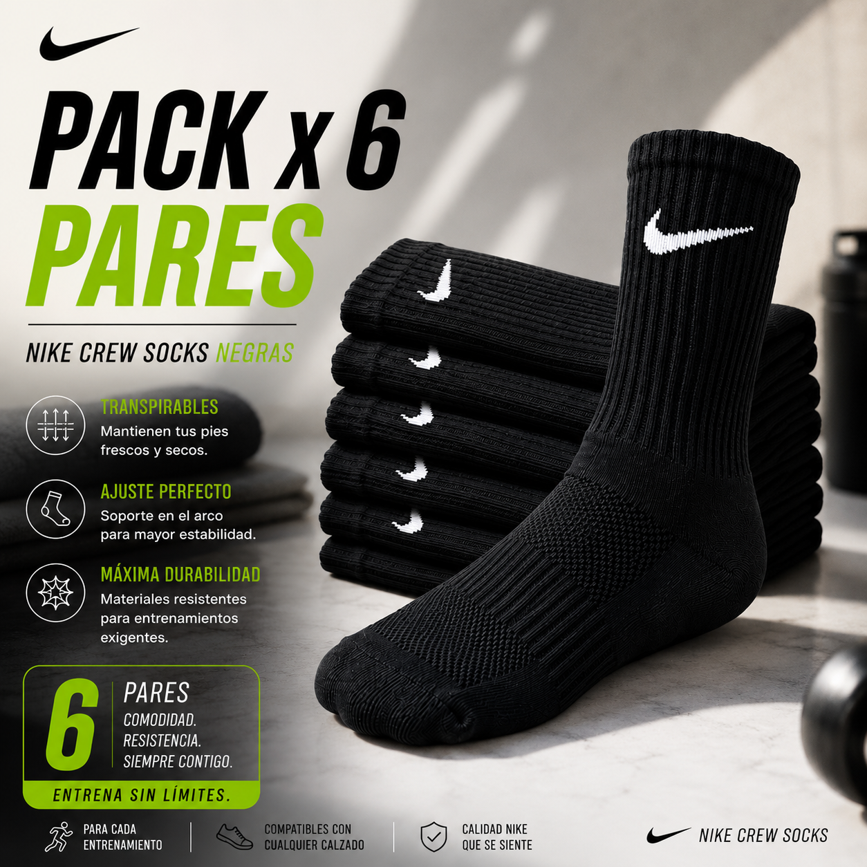 Medias Deportivas Crew – Pack x 6 Pares